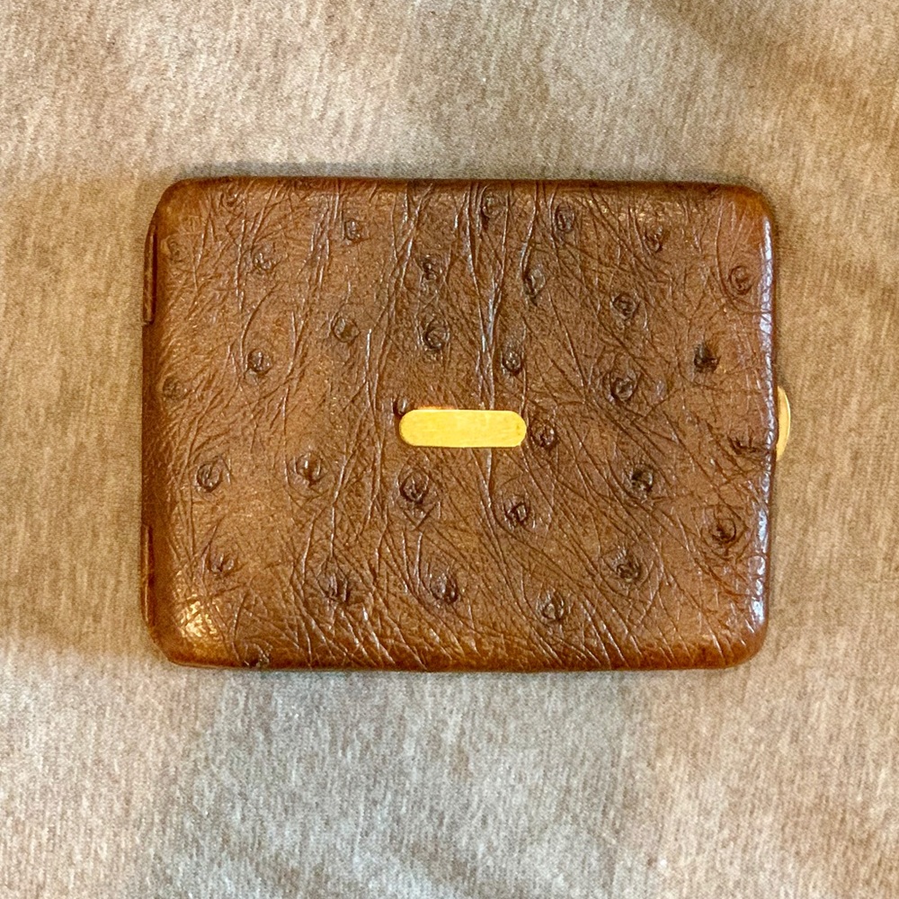Genuine Ostrich and 14k Gold Leather wallet case